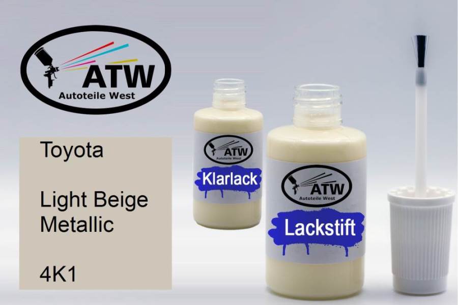 Toyota, Light Beige Metallic, 4K1: 20ml Lackstift + 20ml Klarlack - Set, von ATW Autoteile West.